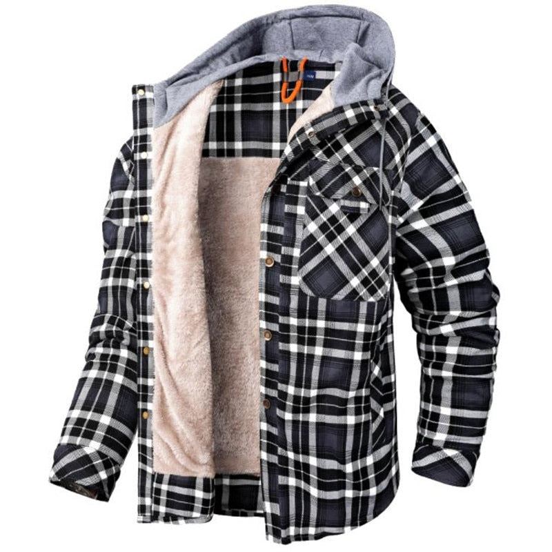 Heren Jassen Winter Casual Geruit Fluwelen Jack Met Capuchon