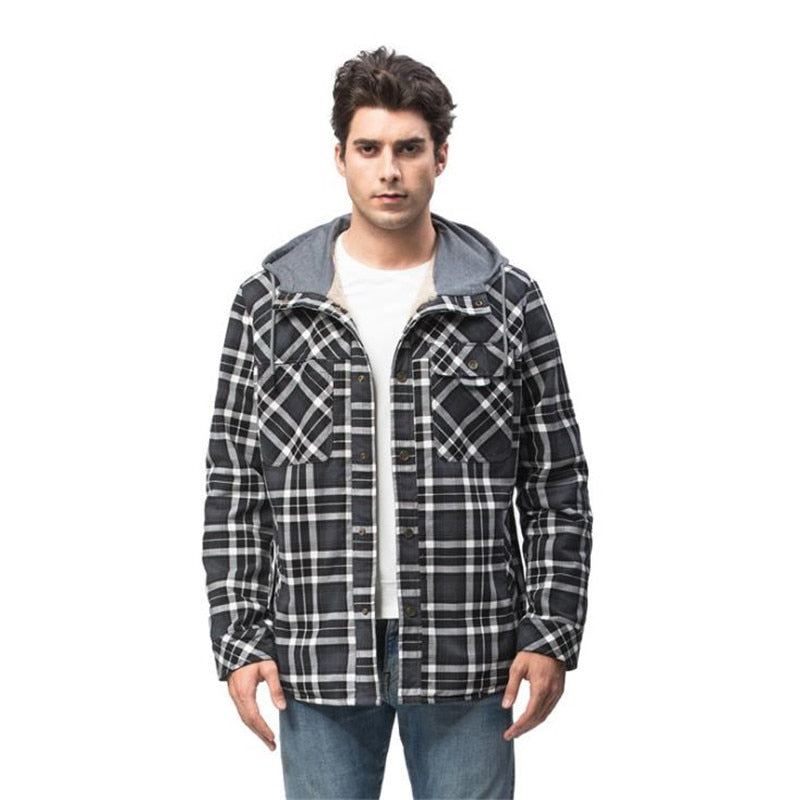 Heren Jassen Winter Casual Geruit Fluwelen Jack Met Capuchon