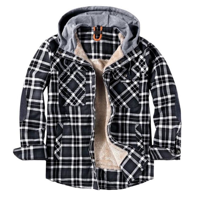 Heren Jassen Winter Casual Geruit Fluwelen Jack Met Capuchon