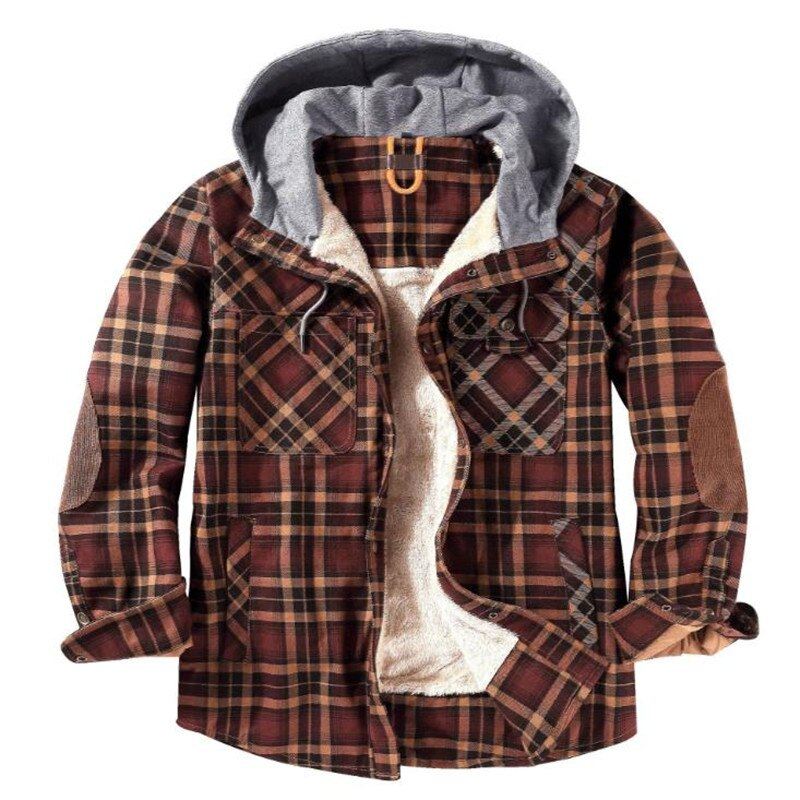 Heren Jassen Winter Casual Geruit Fluwelen Jack Met Capuchon