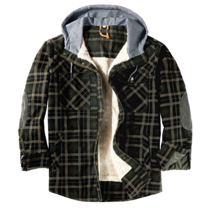 Heren Jassen Winter Casual Geruit Fluwelen Jack Met Capuchon