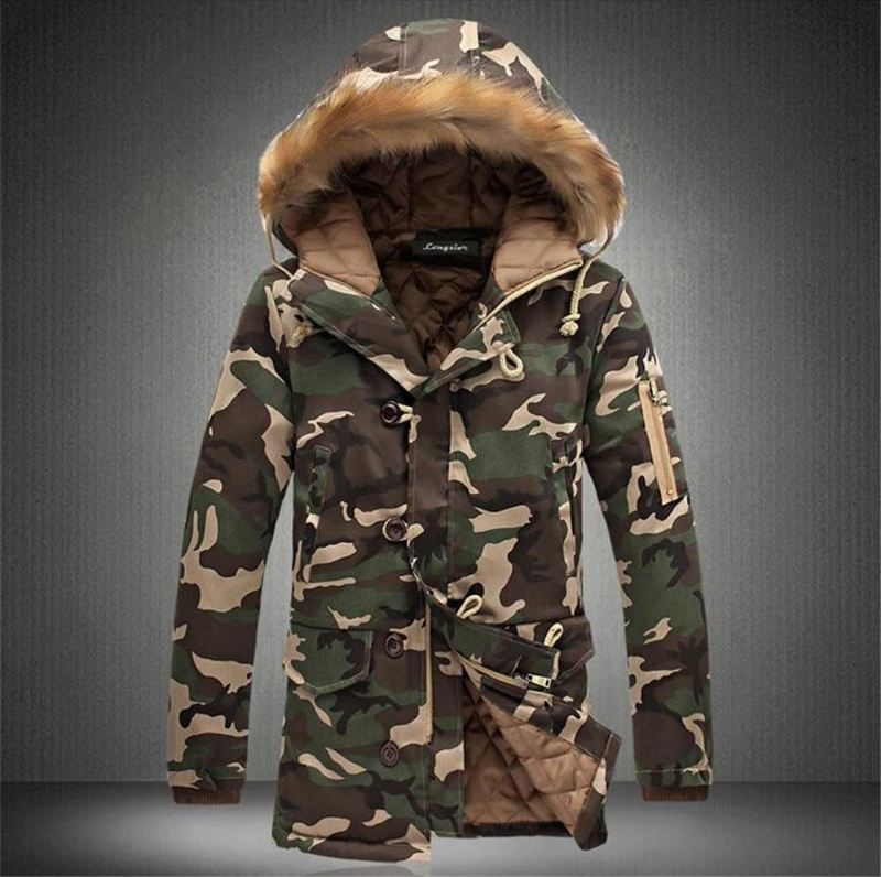 Heren Jassen Wintercamouflage Bontcapuchon Parka