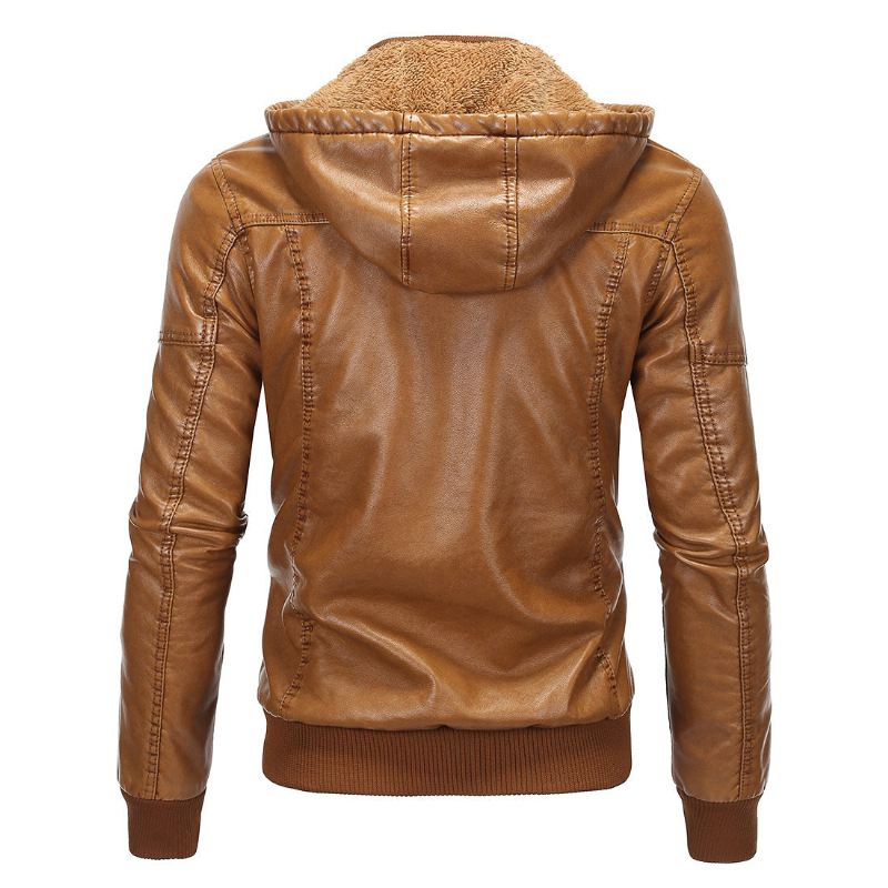 Heren Leren Jasjes Luxe Fleece Pu-leren Jas