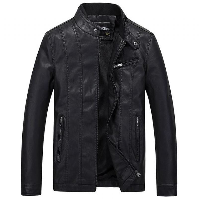 Heren Leren Jasjes Slim Fit Pu-leren Jack In Bikerstijl