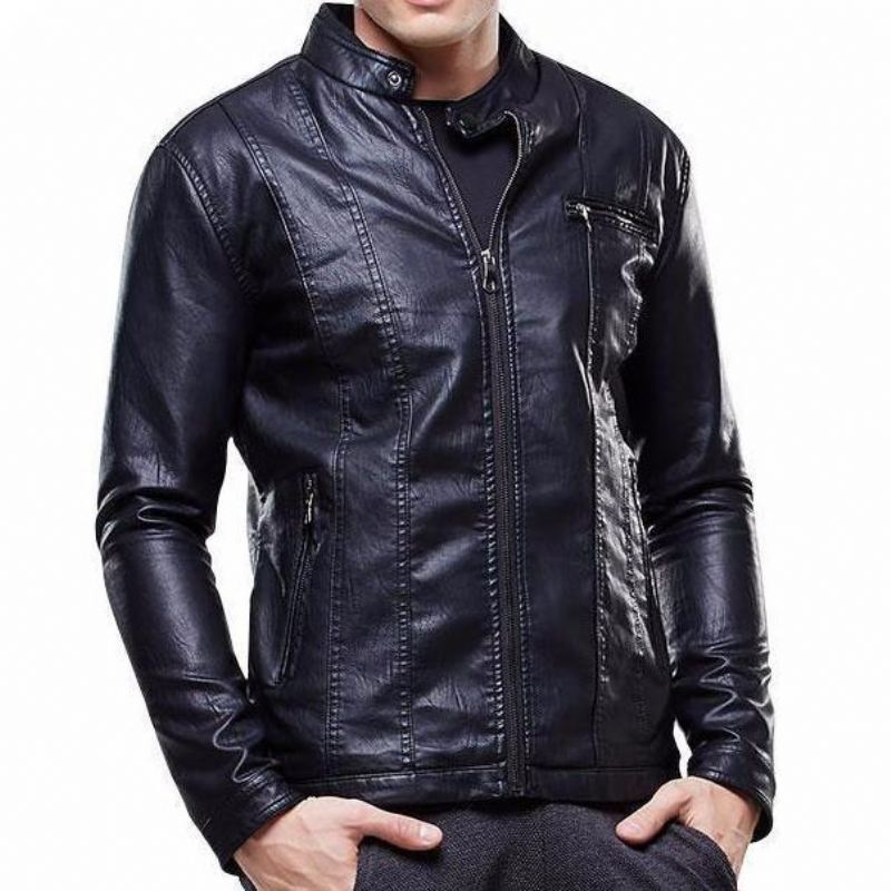 Heren Leren Jasjes Slim Fit Pu-leren Jack In Bikerstijl