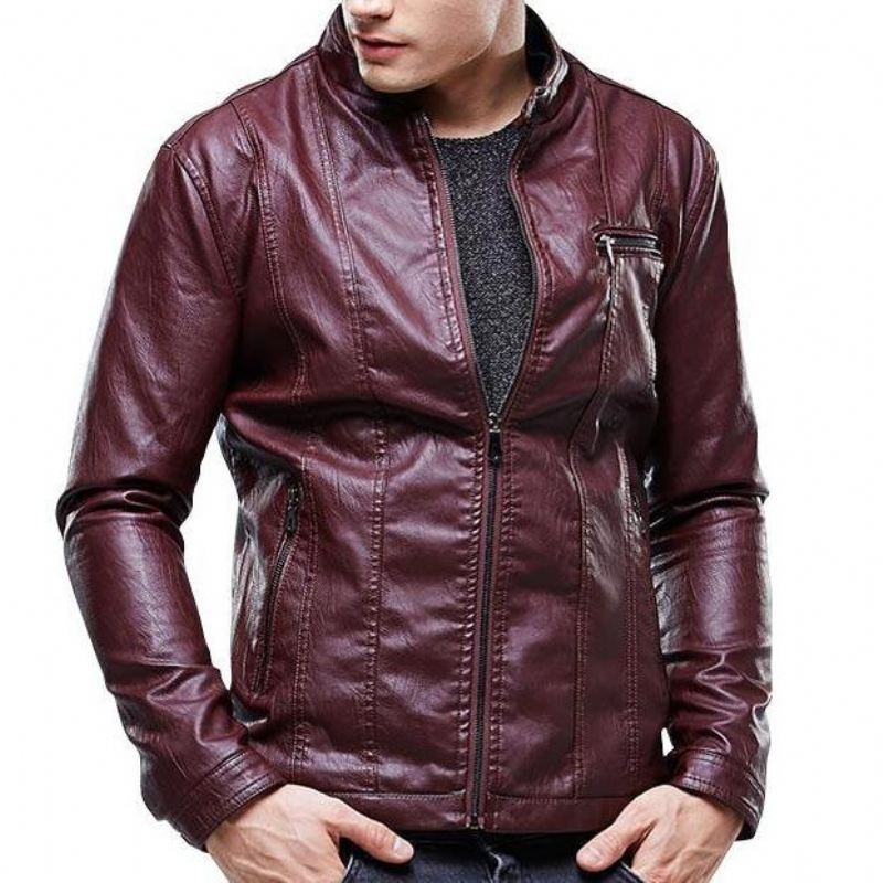 Heren Leren Jasjes Slim Fit Pu-leren Jack In Bikerstijl