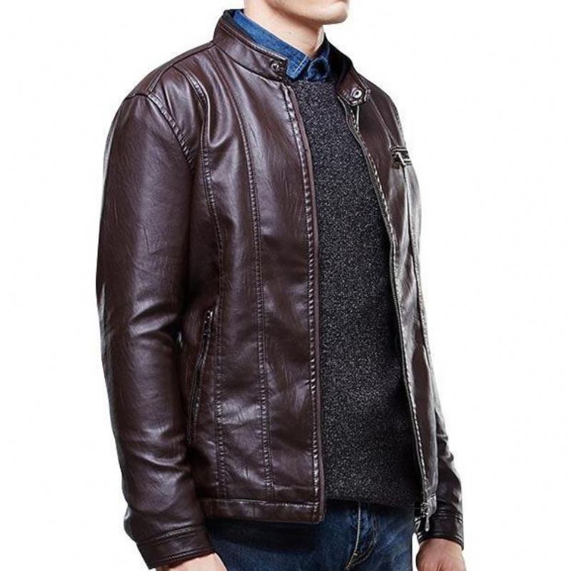 Heren Leren Jasjes Slim Fit Pu-leren Jack In Bikerstijl