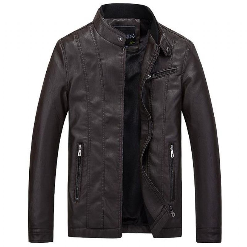 Heren Leren Jasjes Slim Fit Pu-leren Jack In Bikerstijl