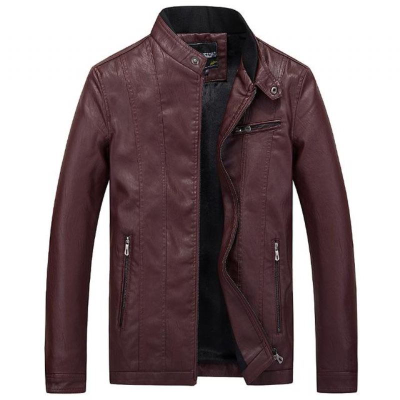 Heren Leren Jasjes Slim Fit Pu-leren Jack In Bikerstijl