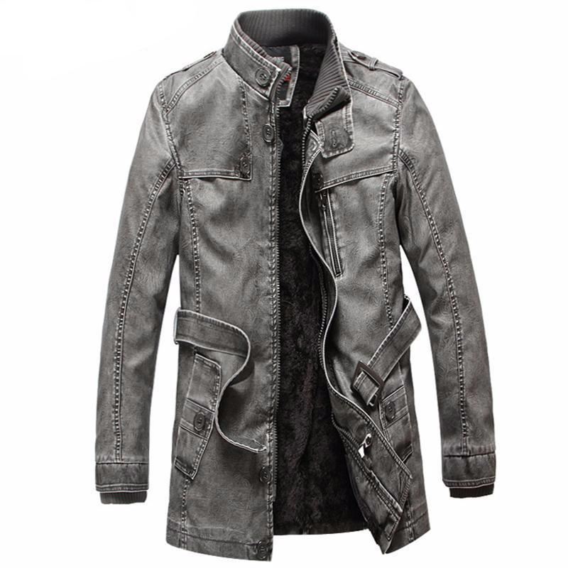 Leren Jasjes Heren Winter Pu Moto Lang Leren Jack