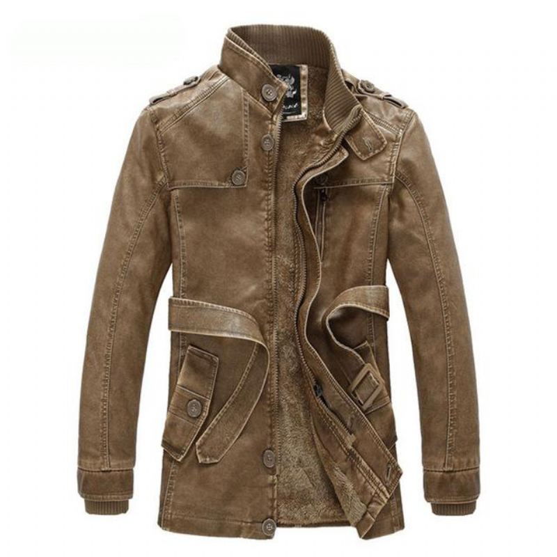 Leren Jasjes Heren Winter Pu Moto Lang Leren Jack