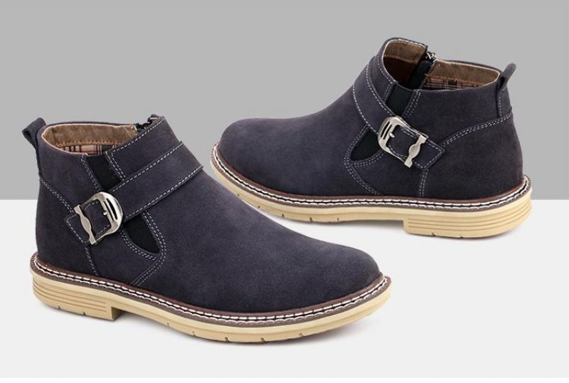 Heren Laarzen Chelsea Boots Van Echt Leer Met Gespriem