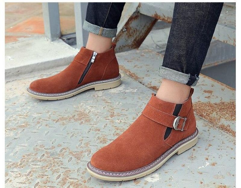 Heren Laarzen Chelsea Boots Van Echt Leer Met Gespriem