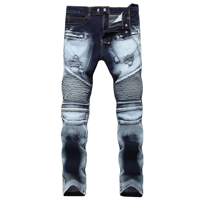 Denim Jeans Heren Met Plooien En Stretch