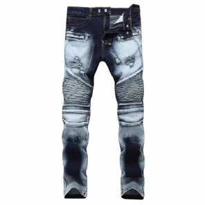 Denim Jeans Heren Met Plooien En Stretch