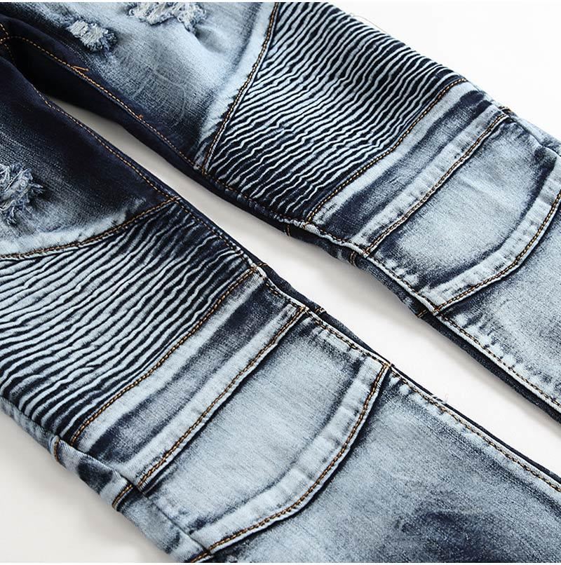 Denim Jeans Heren Met Plooien En Stretch