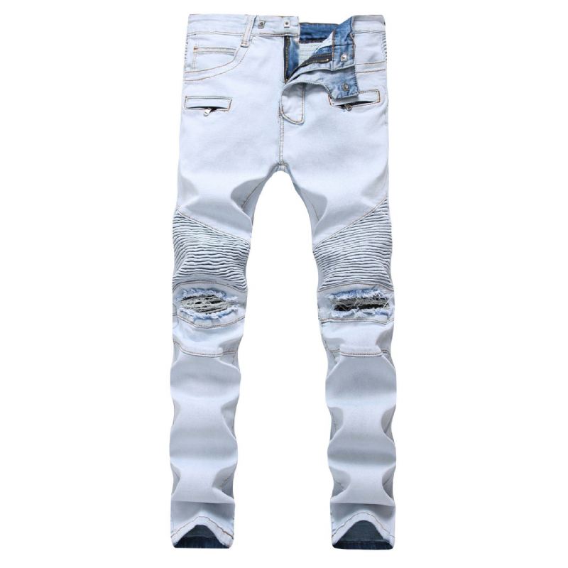 Denim Jeans Heren Met Plooien En Stretch