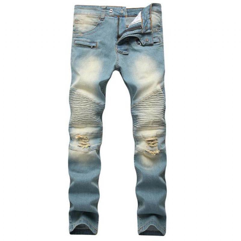 Denim Jeans Heren Met Plooien En Stretch