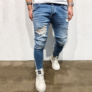 Destroyed Jeans Heren Met Rits Aan De Zijkant Van De Knie