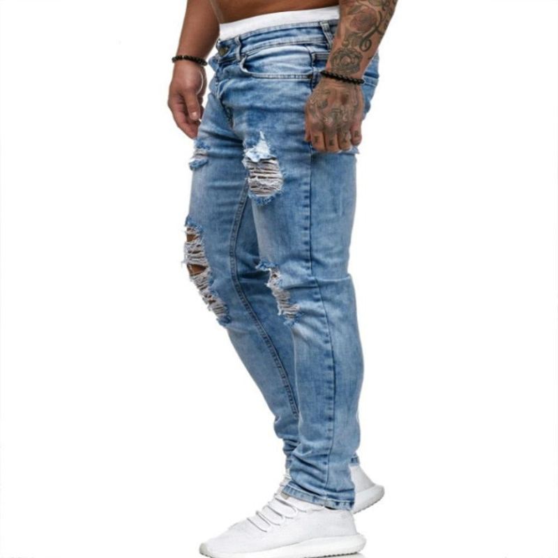 Gescheurde Jeans Heren In Europese Amerikaanse Stijl