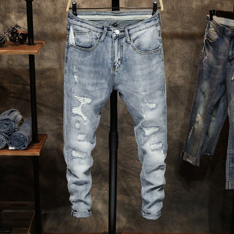 Gescheurde Skinny Jeans Heren Met Lichte Kleur