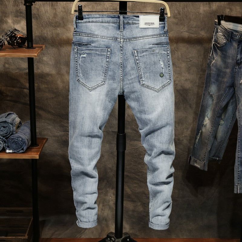 Gescheurde Skinny Jeans Heren Met Lichte Kleur