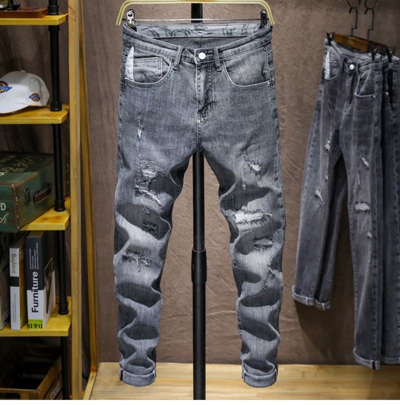 Gescheurde Skinny Jeans Heren Met Lichte Kleur