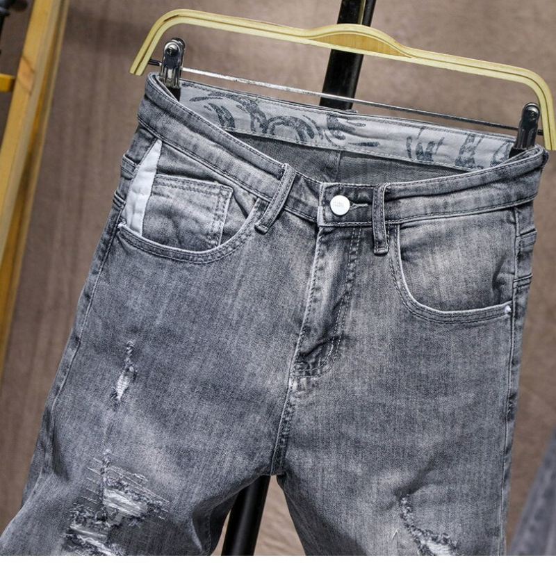 Gescheurde Skinny Jeans Heren Met Lichte Kleur