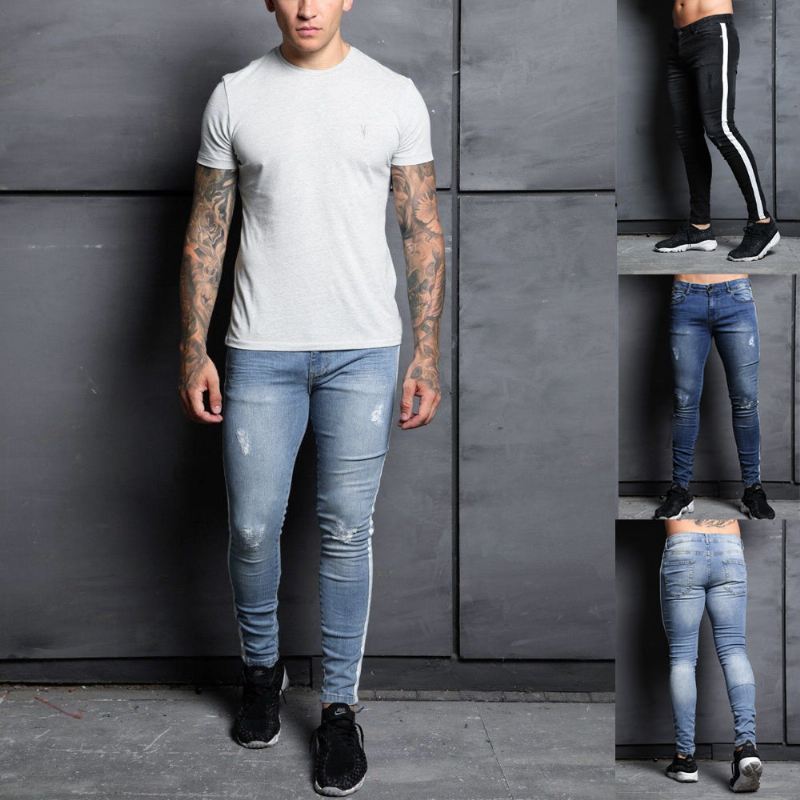 Gestreepte Jeans Heren Met Stretch Aan De Zijkant