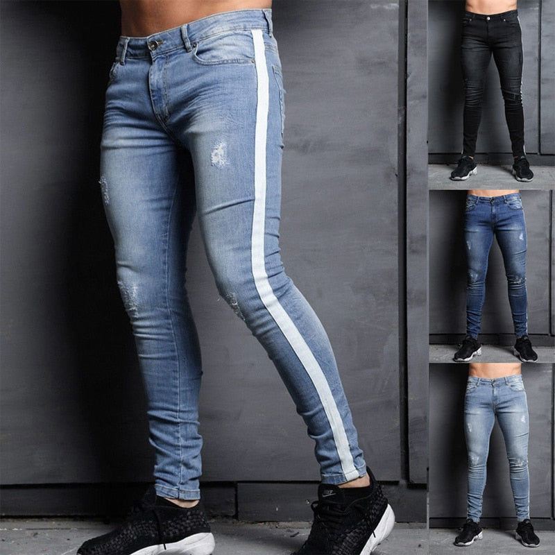 Gestreepte Jeans Heren Met Stretch Aan De Zijkant