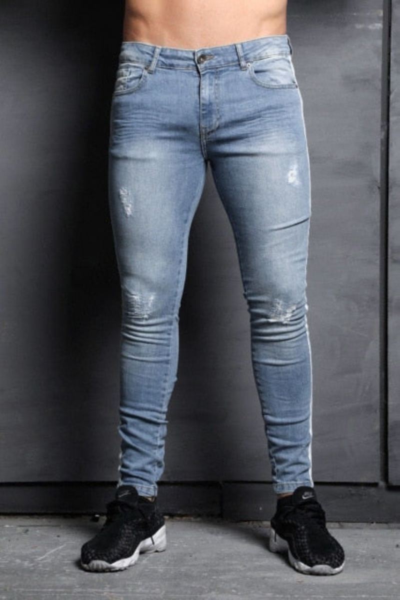 Gestreepte Jeans Heren Met Stretch Aan De Zijkant