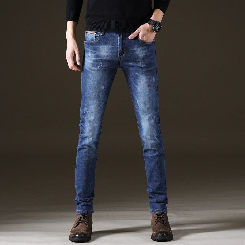 Heren Jeans Desinger Zwartblauwe Stretchjeans