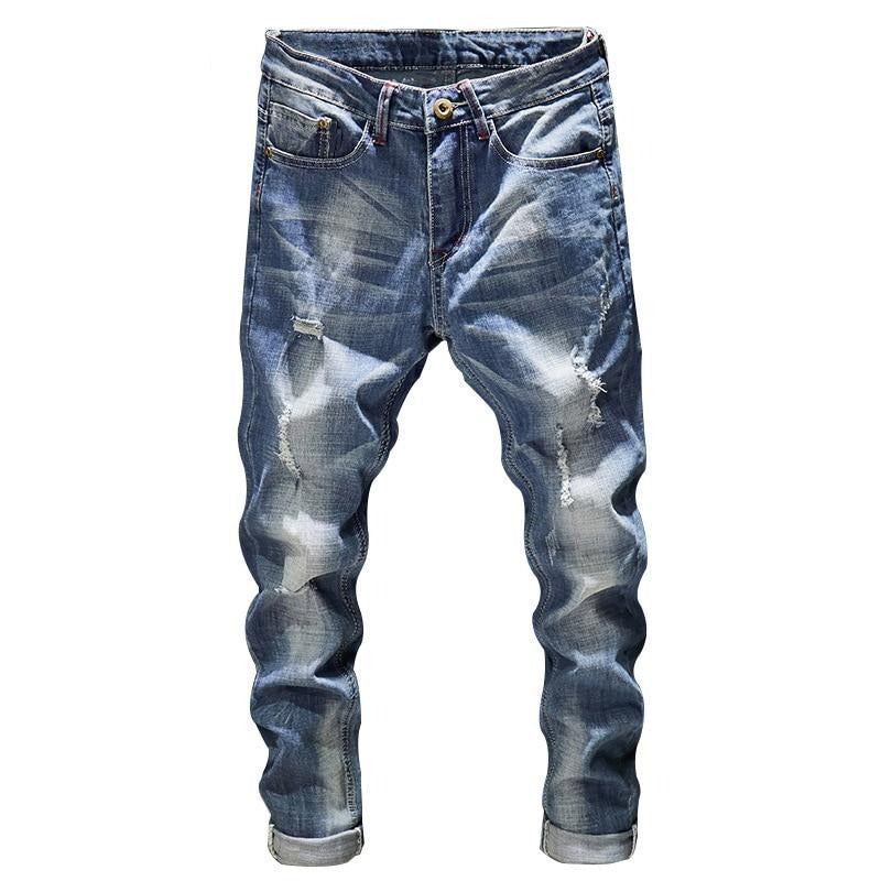 Heren Jeans Gerafelde Spijkerbroek Met Stretch