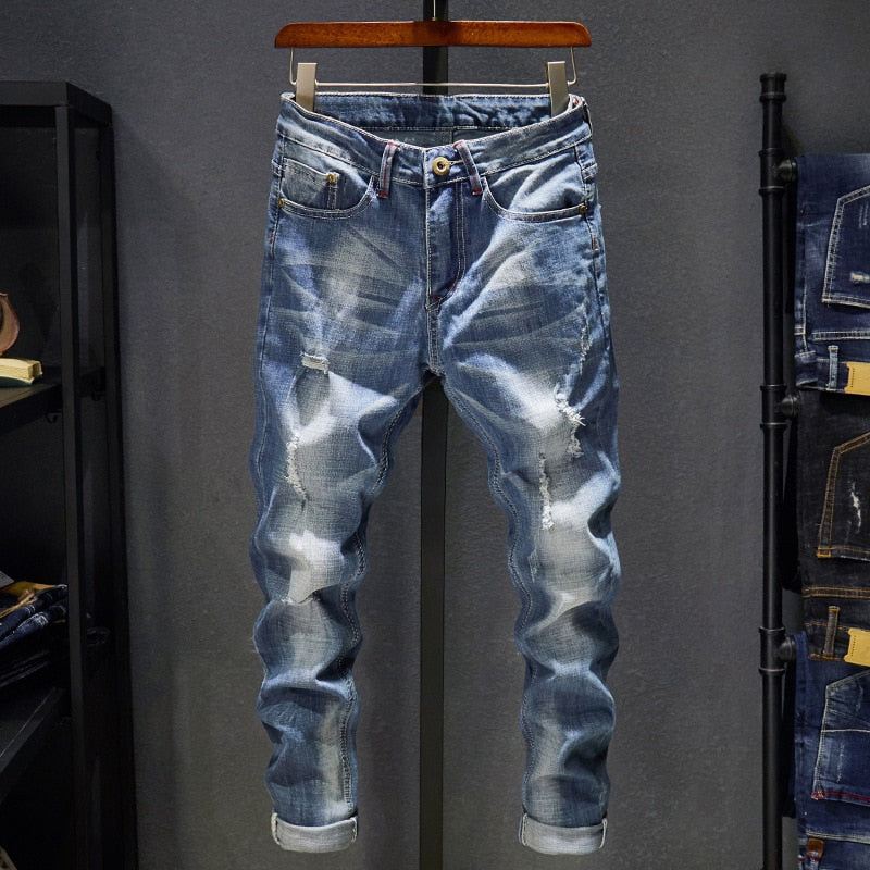 Heren Jeans Gerafelde Spijkerbroek Met Stretch