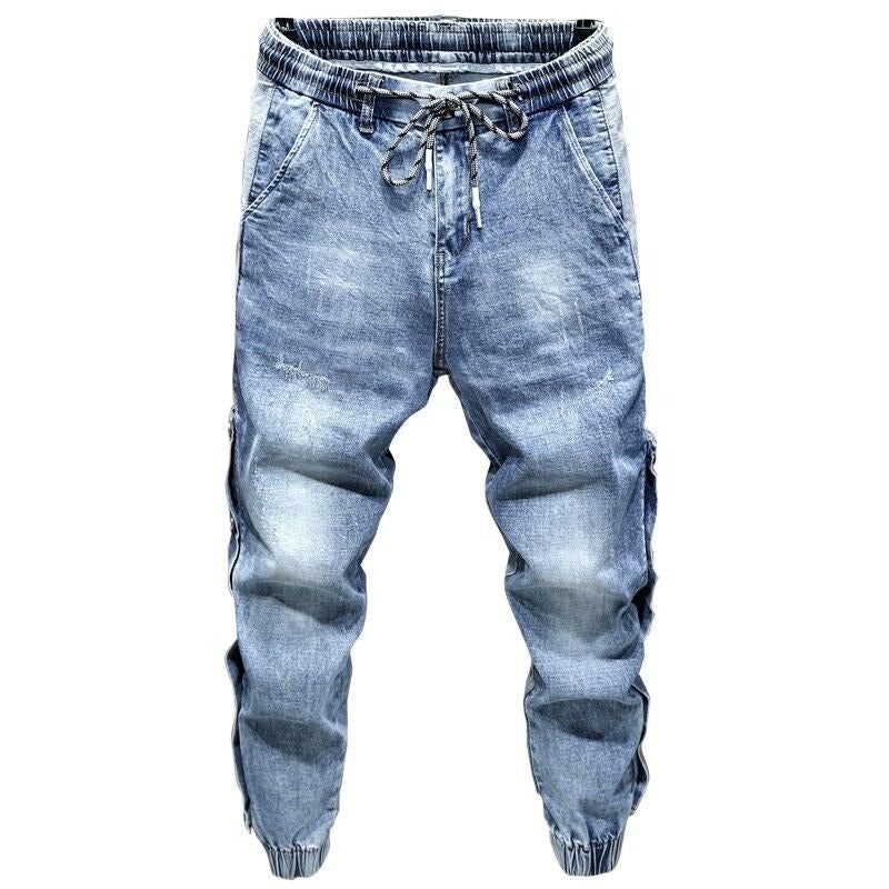 Heren Jeans Joggerjeans Met Stretch Aan De Zijkant En Klinknagels