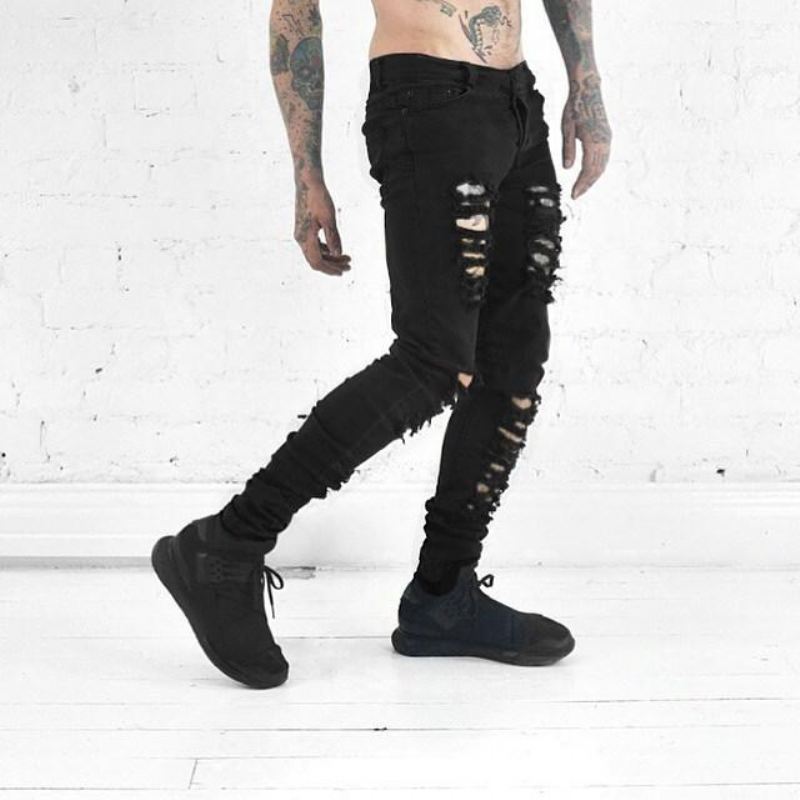 Hip Hop Swag Distressed Slim Jeans Heren 3 Kleuren