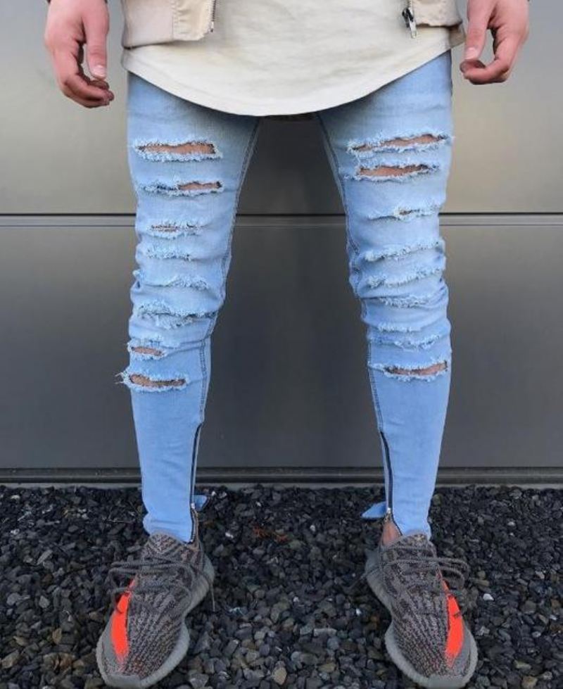 Hip Hop Swag Distressed Slim Jeans Heren 3 Kleuren