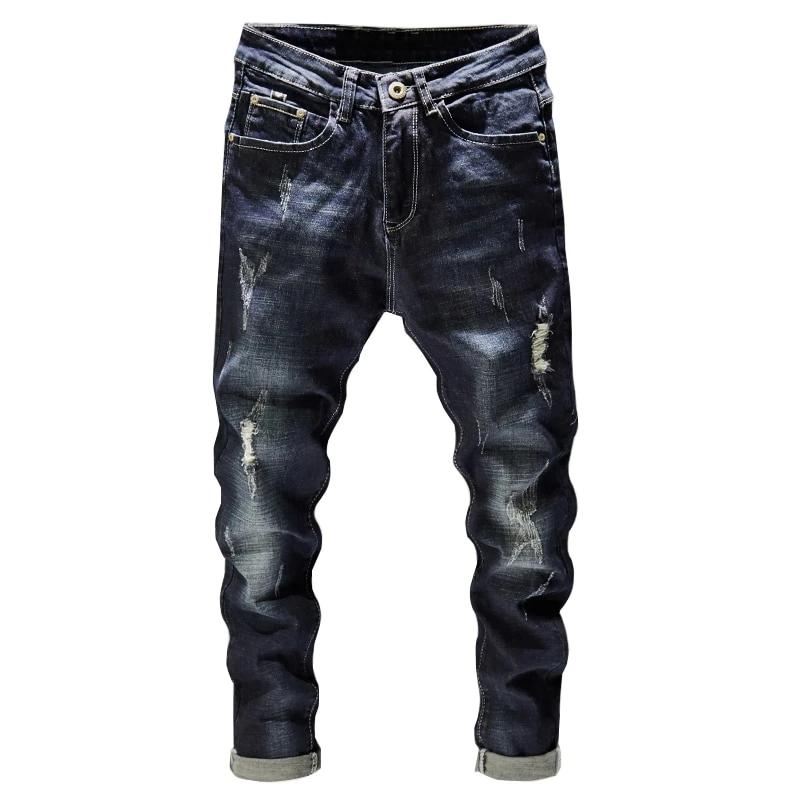 Jeans Heren Donkerblauwe Slim-fit Denimjeans Met Stretch