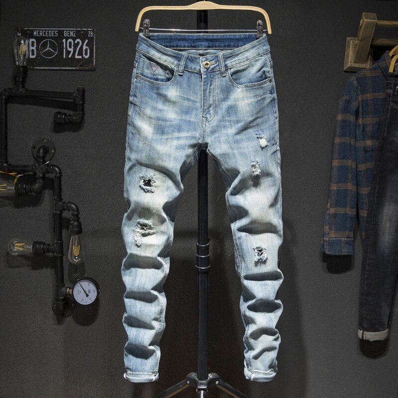 Jeans Heren Gescheurde Retro Streetwear-jeans