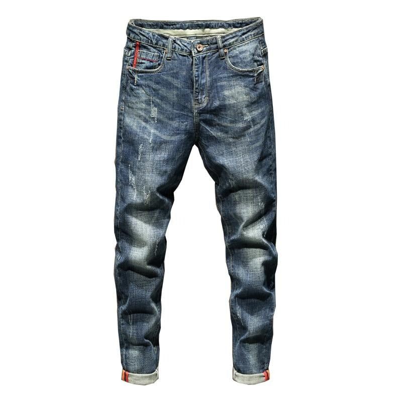 Jeans Heren Retro Blauwe Stretch-modejeans