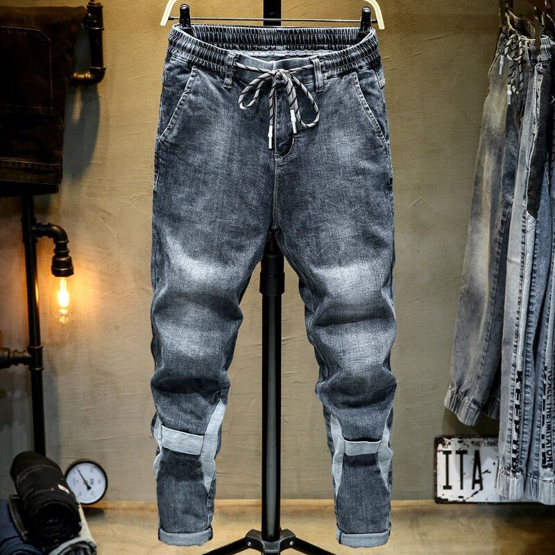 Jeans Heren Vrijetijdsjeans Met Gepatchte Elastische Taille