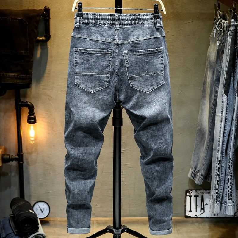 Jeans Heren Vrijetijdsjeans Met Gepatchte Elastische Taille