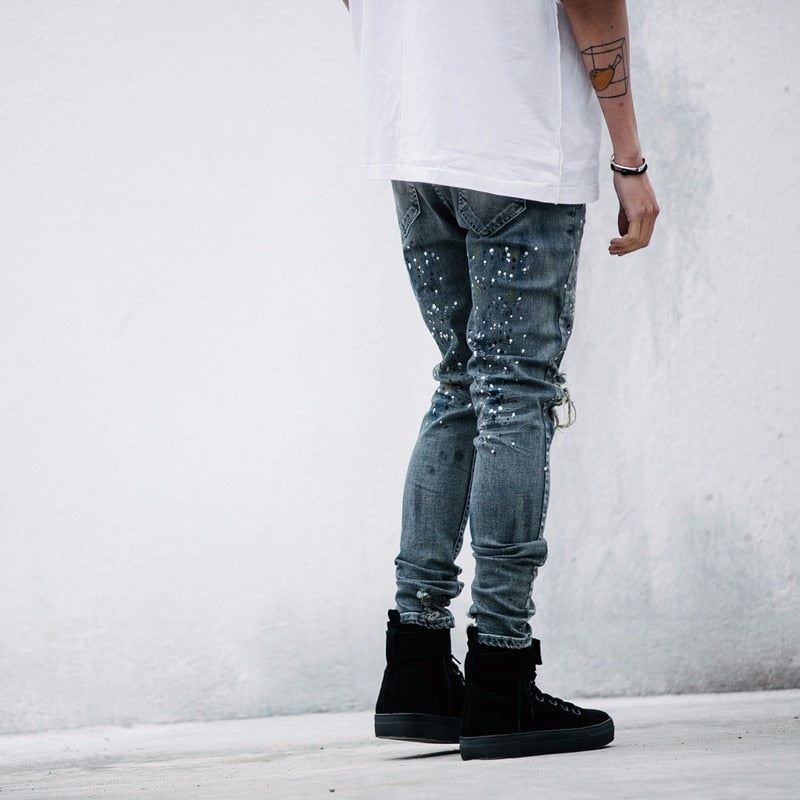 Rock Splash-inkt Skinny Jeans Heren Met Stretch En Scheuren