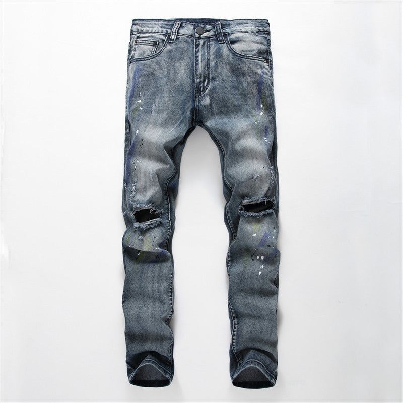 Rock Splash-inkt Skinny Jeans Heren Met Stretch En Scheuren