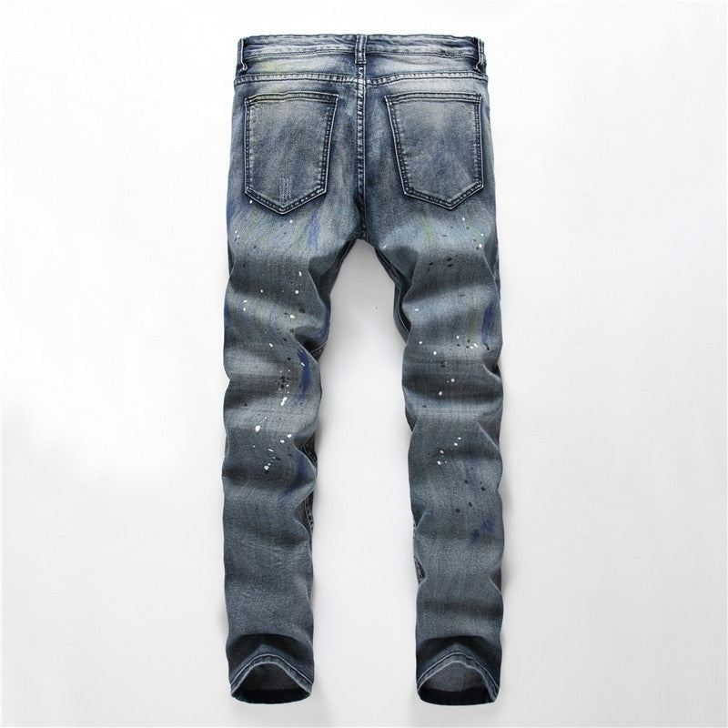 Rock Splash-inkt Skinny Jeans Heren Met Stretch En Scheuren