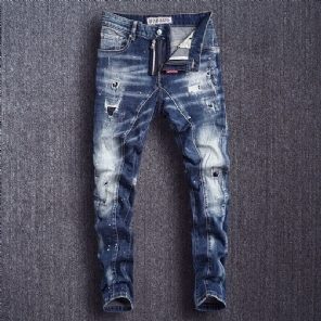 Slim Fit Gesplitste Designer Gescheurde Jeans