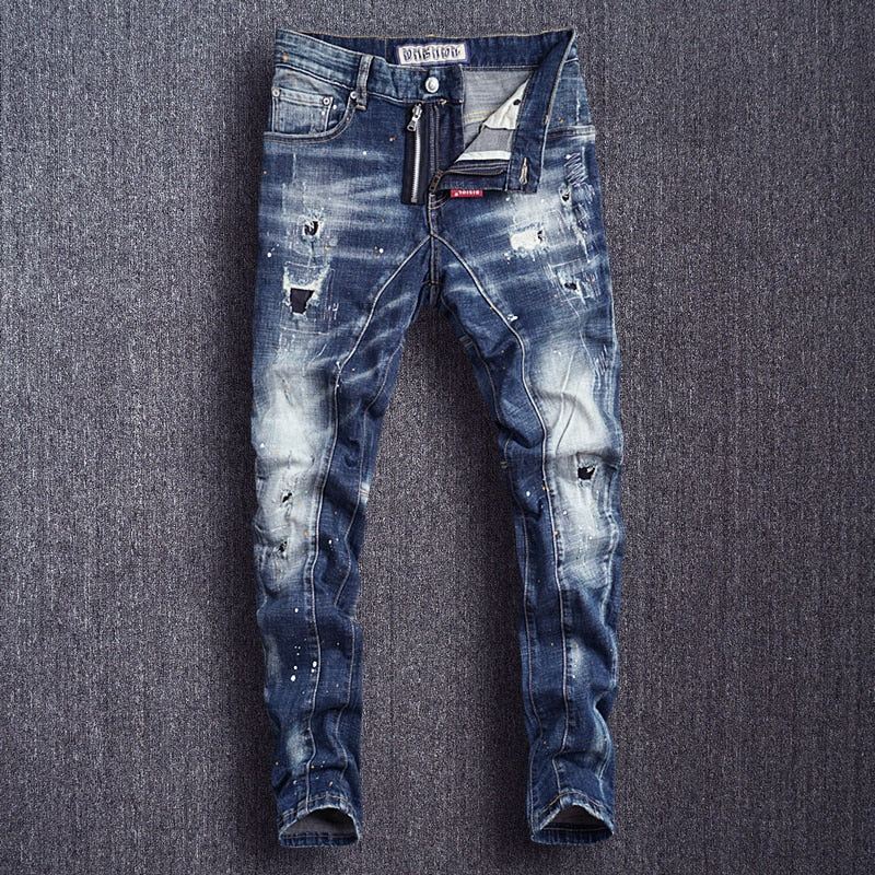 Slim Fit Gesplitste Designer Gescheurde Jeans