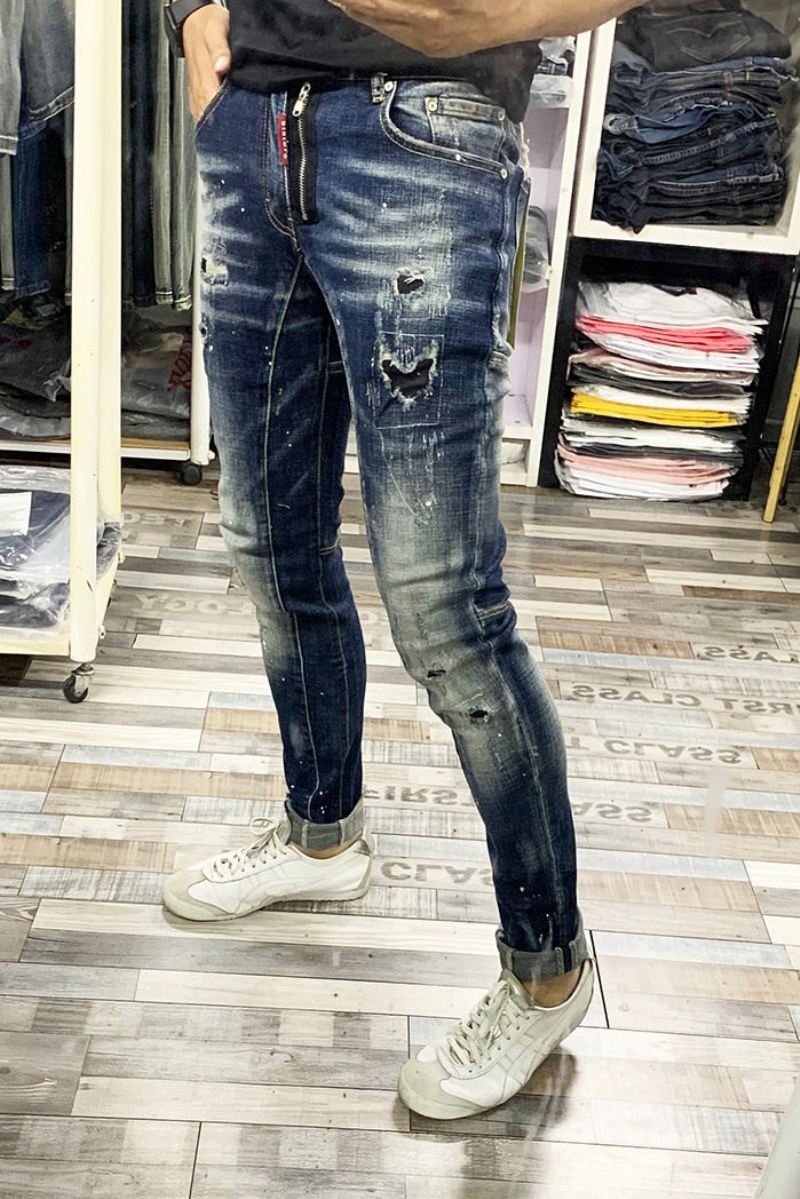 Slim Fit Gesplitste Designer Gescheurde Jeans