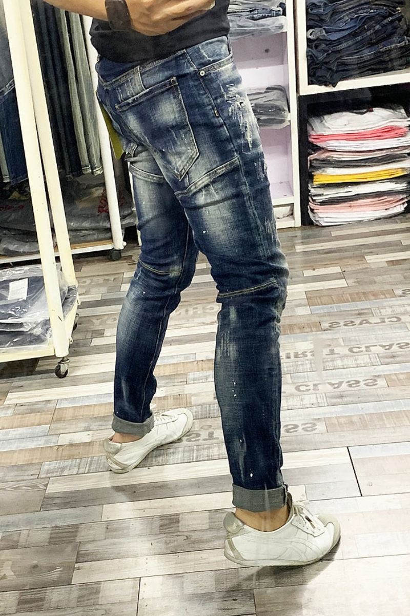 Slim Fit Gesplitste Designer Gescheurde Jeans