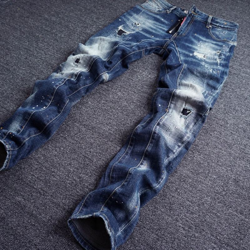 Slim Fit Gesplitste Designer Gescheurde Jeans